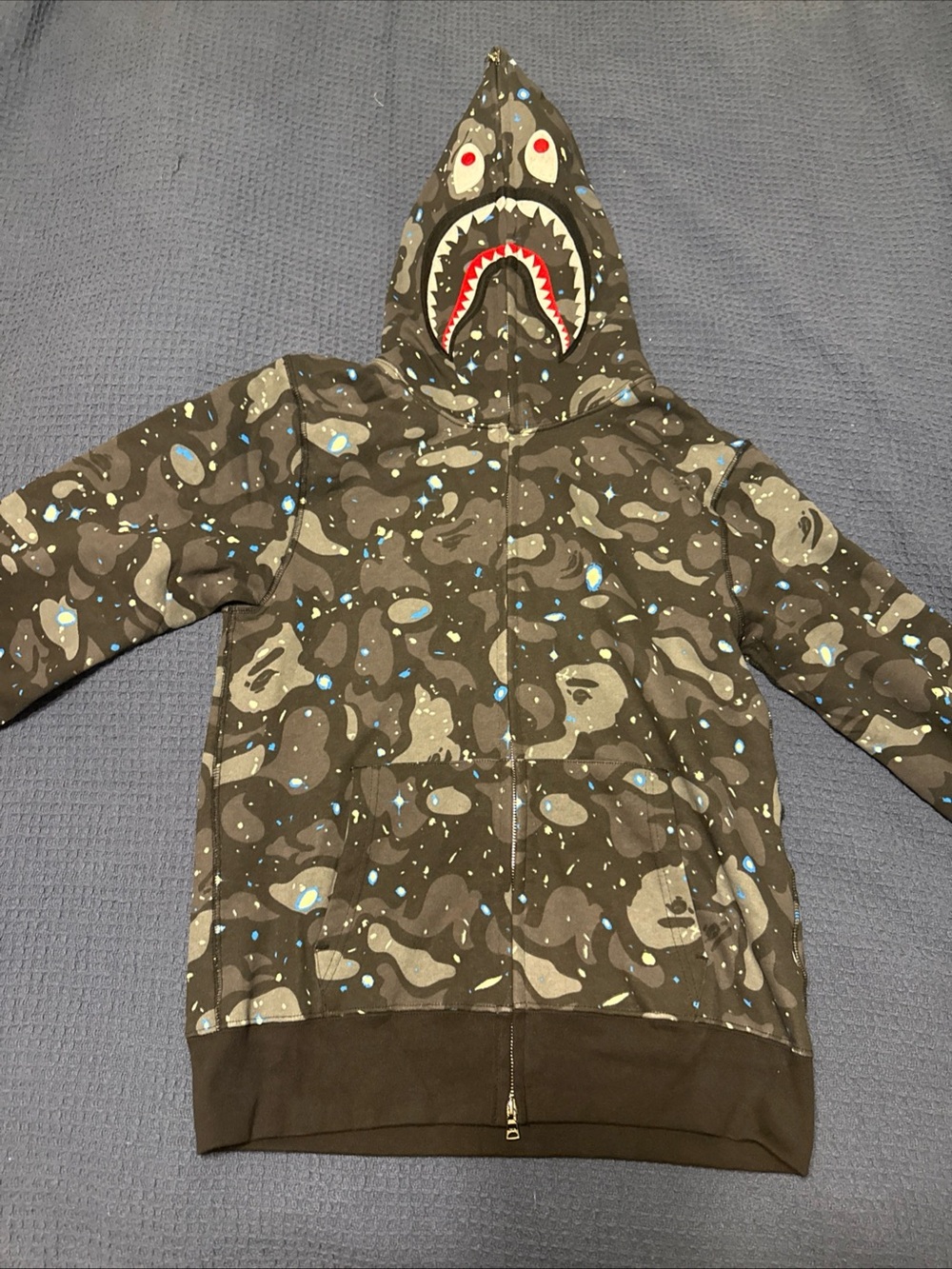 BAPE Space Camo Shark Full Zip Hoodie Black Grey Men's Size Medium M